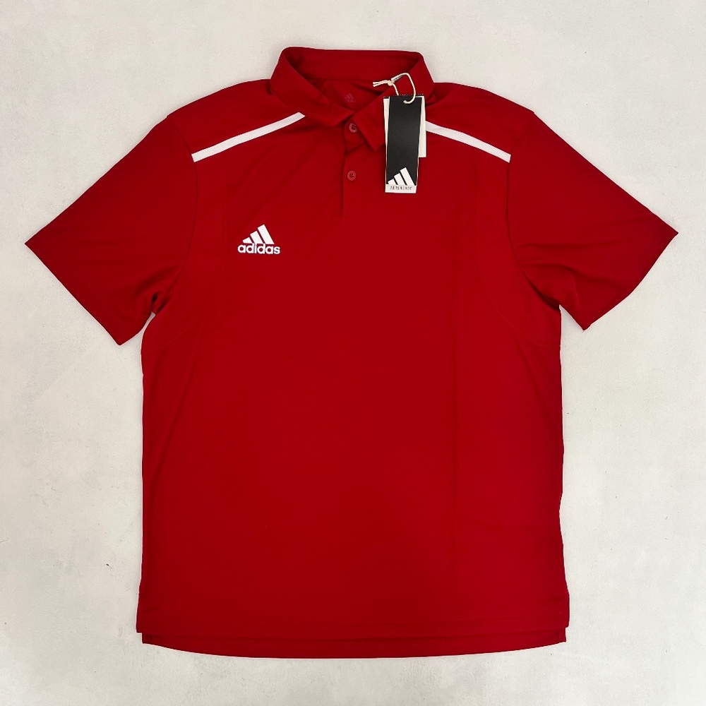 Adidas Aeroready Mens Polo Shirt Size L Red White Quick Dry Short Sleeve NWT‎